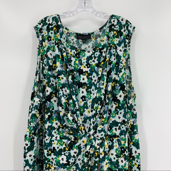 Eloquii Dress Floral Print Sleeveless Twist Tulip Skirt Green Size 28 - Picture 3 of 8